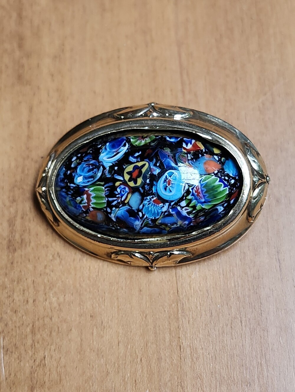 Antique 10k Gold Filled And Millefiori Glasswork Brooch